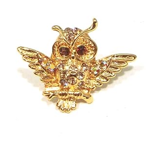 Yellow Topaz Color Austrian Rhinestone Owl Bird Designed Gold-Tone Tac Pin by 
