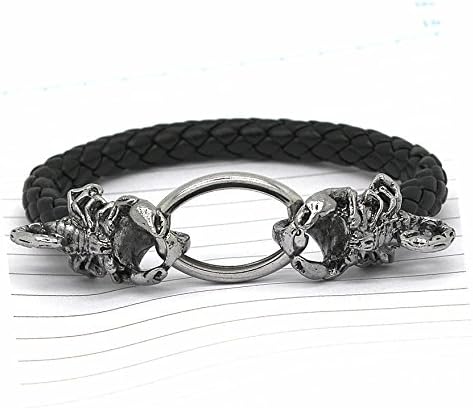 Leather Tibetan Silver Men Bracelet Titanium Fashion Male Vintage Accessories Parataxis Skull Bracelet Men Jewelry (SKBR456)