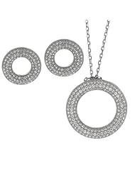 BRI Jewelry Sterling Silver Open Round Shape With Clear Micropave Cubic Zirconia Set - Pendant - Earring