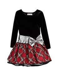 Polyester/Velvet  Plaid Print  Dress With a Bow(s)