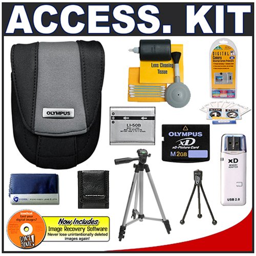 Olympus Black Neoprene Camera Case with Olympus M-2GB xD-Picture Card + Li-50B Battery + Tripod + Accessory Kit for Stylus 1030 SW, 1020, 1010 Digital Cameras