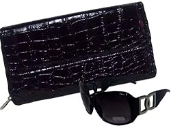 Ladies Tri-fold Black Wallet & Sunglasses/ Coin Purse