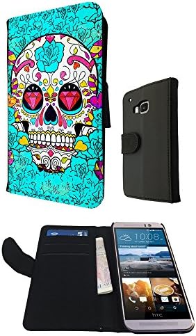 Sugar Skull Skulls Multi tattoo Diamond eye Design HTC ONE M9 Fashion Trend Full Case / Book Style Flip cover Defender Credit Card Holder Pouch Case Cover iPhone Wallet