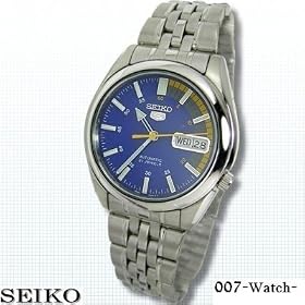 Seiko Wrist Watches-Seiko 5 SNK371K1 Automatic Mechanical Self-Winding Blue and yellow Dial Date Day Stainless Steel Water Resistance Men's Watch