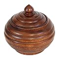 Ribbed Acacia Wood Jar/Bowl - Brown