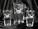 Skull and Crossbones Jolly Roger Pirate Etched Glass Beer Set Pitcher & 2 Pint Glasses