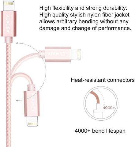 iPhone Charger, ADOKEY 2Pack 6Ft Long Nylon Braided Lightning Cable USB Data Syncing Cord Charging Cables for Apple iPhone se/6s Plus/6s/6/6 plus/5/5s/5c, iPad Mini/Air, iPod Nano/Touch - Rose Gold
