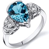 Tear Drop 2.00 carats Swiss Blue Topaz Solitaire Engagement Ring in Sterling Silver Available in Size 5 thru 9