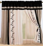 Luxury Brown, Cream Beige with Floral Linen Window Curtain / Drape Set with Sheer Backing-treatment Draperies