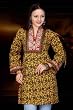 Forest Yellow Printed cotton Kurti / Tunic with embroidered neckline