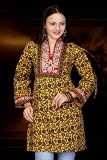 Forest Yellow Printed cotton Kurti / Tunic with embroidered neckline