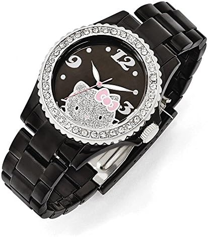 Hello Kitty Black dial Crystal Bezel Acrylic Case &amp; Strap Watch