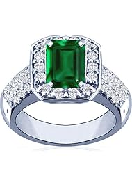 14K White Gold Emerald Cut Emerald Ring With Sidestones