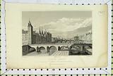 1829 View Pont Au Change Bridge River Winkles Oldprint