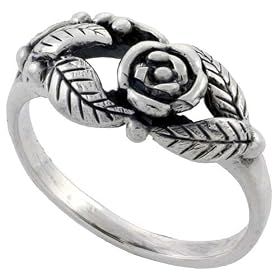 Sterling Silver Flower Vine Ring (Available in Sizes 6 to 10): Jewelry