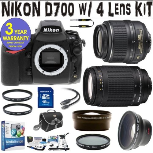 BRAND NEW NIKON D700 (IMPORT) w/ NIKON 18-55 VR LENS + NIKON 70-300 G LENS + 2X LENS + .45X SUPER WIDE ANGLE LENS + 16 GIG MEMORY CARD + 3 YEAR CELLTIME WARRANTY