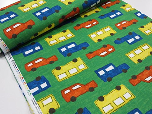 nakaniwa（ナカニワ）米津祐介15'のりもの　グリーン  オックス生地　入園入学バック向き生地|くるま|クルマ|清原|乗り物|バス　α