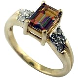 9ct Yellow Gold Ladies Rectangular Azotic Topaz And Diamond Fancy Dress Ring Set With 10pts Of Diamonds Size K