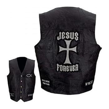 Giovanni Navarre Leather Vest with Christian Patch-3X