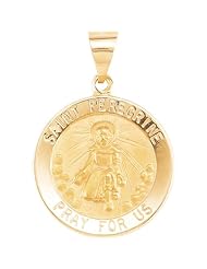Hollow Round St. Saint Peregrine Medal Pendant 14K Gold Yellow R45369