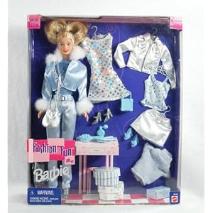 1999 Fashion Fun Blonde Barbie Doll Gift Set Blue and Silver Clothing and Accessories... by