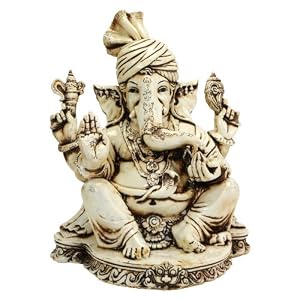 Cream and Brown Ganesh Statue with Turban