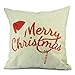 Homar Throw Pillow Covers - Merry Christmas Hat Print Pattern Decorative Pillow Case - Cotton Linen Square Pillowcases Cushion Cover Standard Size 18 x 18 for Couch Sofa Bed Automotive Seat Home Decor