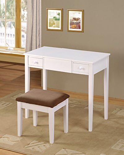 Contemporary Vanity Set with Flip Mirror Top and Brown Cushion Stool White Finish