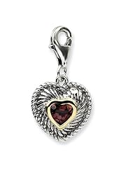 Sterling Silver W/14ky Garnet Antiqued Charm
