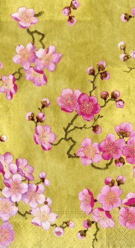 Caspari Plum Blossom Paper Guest Towels, 15-Count, Gold