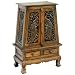 EXP Handmade Asian Furniture - 37" Peacock & Peony Storage Cabinet / End Table - Rich Dark Finish