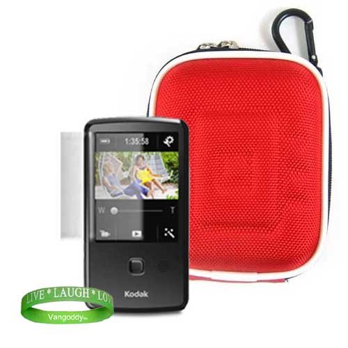 Best Price Kodak PlayTouch Video Camera, Mini Camcorder Accessories Kit: Nylon Ruby Red Protective Hard Kodak Camera Case + Universal Kodak Screen Protector + Live * Laugh * Love VG Wrist Band!!!
