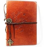 Valery Classic Leather Notebook Retro Vintage Diary & Journal Medium Size for Men/women Daily Use Gift -Blank & Lined Refillable Loose Leaf Pages- Mediterranean & Middle Ages Style Tree Design-brown