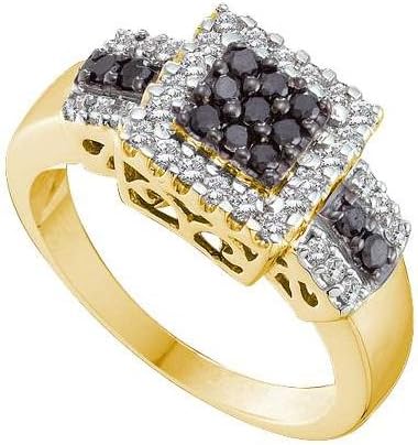 14k Yellow Gold Black Colored Diamond Womens Size 7 Square Cluster Cocktail Fine Ring 1/2 Cttw