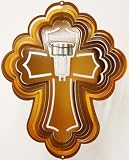 Stainless Steel Solar Light Cross - 16 Inch Wind Spinner, Copper