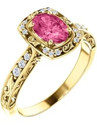 18K Yellow Gold 7.00x5.00mm Oval Cut Pink Tourmaline and Diamond Ring -- LIFETIME WARRANTY