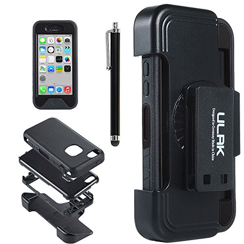 iPhone 5C Case, ULAK Hybrid Case Cover for Apple iPhone 5C Hard Inner Case + TPR Wrap Case + Belt Clip Holster(Black)