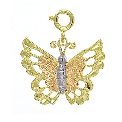 Cheap Girls Jewelry Dazzlers Solid 14k Gold Butterfly Charm Pendant Three-Tone Available in three colors from jewelsberry (weights: 3.0 grams only) For Sale
