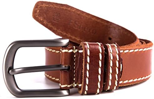 FShero Men's Antique Dressing Real Leather Belts Strap with Sliver Buckle