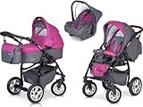 3 in 1 Kombi Kinderwagen + Spazierwagen Buggy + Babyschale / EU Premium Markenprodukt / 6 Farbkombinationen wählbar, Farbkombi:F 6 - magenta