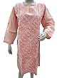 Cotton Kurta Dress Peach White Paisley Chikan Embroidered Tunic