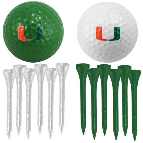 Miami Hurricanes Two Golf Balls And Twelve Tees Set