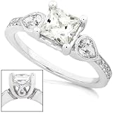 One of a Kind EGL Certified 1 5/8ctw Princess & Pear-Shaped Diamond Engagement Ring in 14kt White Gold
