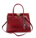 MEDIGRIFFE Italian Made Ladylike Handbag Tote in Cognac, Dark Brown, Black, Dark Navy Blue, Gray or Red Ostrich Embossed Leather