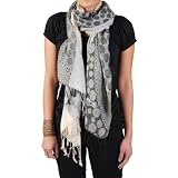 Hailey Jeans Co Womens Floral and Bubble Print Fringed Scarf