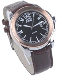 Orient Idea Ori-0382E Big Size Round Quartz Bangle Wrist Watch with Faux Leather Strap for both Male and Female - Brown with Black