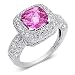 Celebrity Style Cushion Cut Checker Board Created Pink Sapphire & White CZ Size 9 Gemstone Ring in Sterling Silver