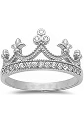 .925 Sterling Silver Cubic Zirconia Crown Ring Sizes 4-12