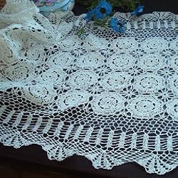 Large Vintage Hand Crochet Lace Creamy Table Runner