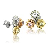 18k Gold White, Yellow, Pink Diamond Flower Earrings (GH, SI, 0.87 carat)